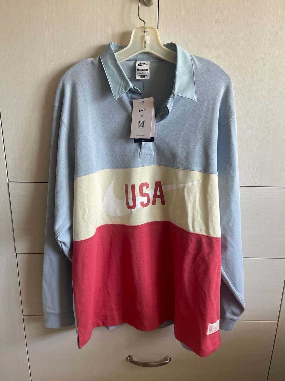 Nike USA Soccer Long Sleeve Rugby Polo Shirt Loose Fit Size L